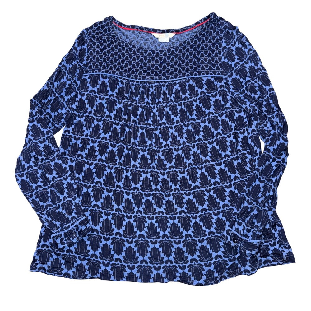 Boden Top US 12 Blue Floral Geometric Print Tencel Long Sleeve WL912